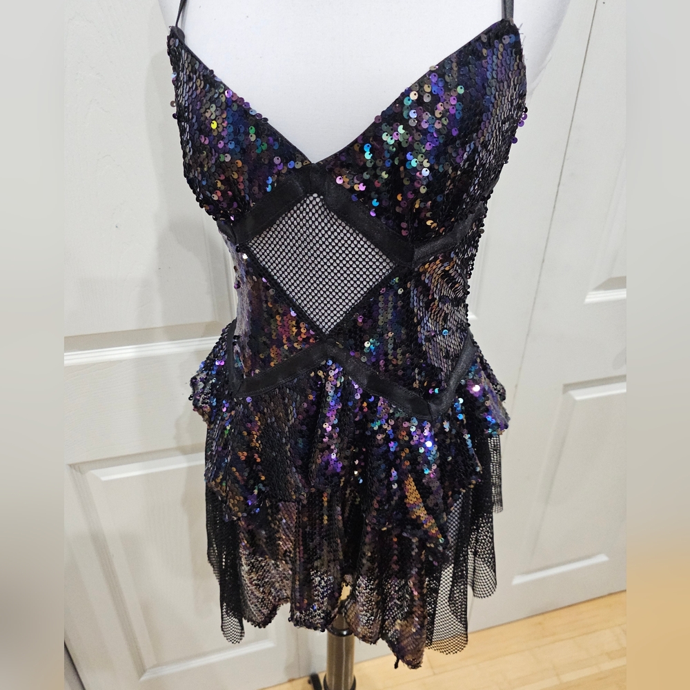 Dolls Kill Club Exx Fantastical Firefly Fishnet Sequin Black Purple Rave Dress S - Picture 13 of 14
